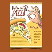 delicioso menú de pizza y gesto ok poster vector