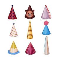 party hat set cartoon vector illustration