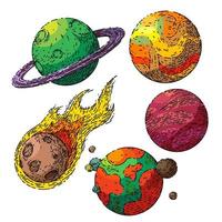 planet space set sketch hand drawn vector