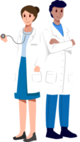 Medical Team . Doctors with white coat . Cartoon characters . Vector . png