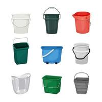 plastic bucket container set cartoon vector illustration