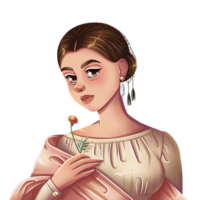 mano disegnato ritratto di un' ragazza nel un' di colore chiaro vestito con un' fiore png