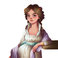 Hand drawn portrait of a woman in a princess dress with curly hair png