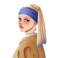 Hand drawn sticker the girl with the pearl earring on transparent background png