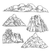 mountain landskape set sketch hand drawn vector