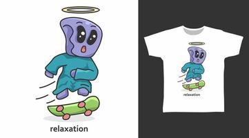 Cute monster with skateboard illustration t-shirt design concept. vector