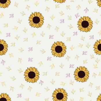 Sunflowers and leaves pattern design. Good for prints, wrapping paper, textiles, and fabric. Hand-drawn background. Botanic Tile. The surface pattern design. vector