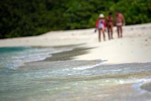 man and woman walking on polynesia beach photo