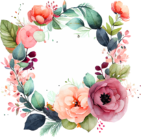 Cute watercolor frame with spring flowers png