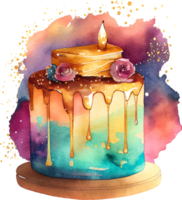 lindo pastel de cumpleaños de acuarela con velas png