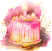 joli gâteau d'anniversaire aquarelle avec des bougies png
