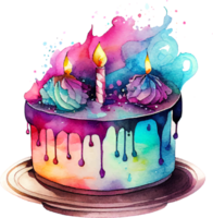 lindo bolo de aniversário em aquarela com velas png