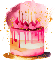 Cute Watercolor Birthday Cake with Candles png