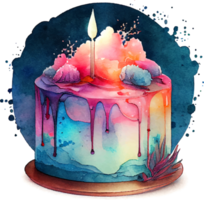 lindo bolo de aniversário em aquarela com velas png