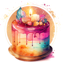 söt vattenfärg födelsedag kaka med ljus png