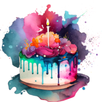 Cute Watercolor Birthday Cake with Candles png