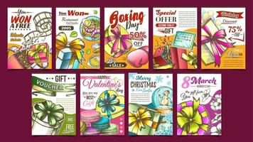 Gift Box Collection Advertising Posters Set Vector