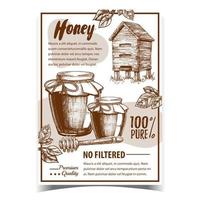 Honey In Bottles And Dipper Stick Poster Vector