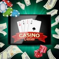 Online Casino Poster Vector. Modern Mobile Tablet Concept. Jackpot Advertising Concept Illustration. vector