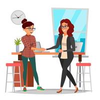 Business Partnership Concept Vector. Two Business Woman. Firmly Shaking Hands. Agreement Sign. Isolated Flat Cartoon Illustration vector