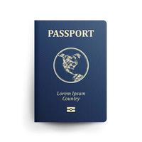 Passport With Map. Realistic Vector Illustration. Blue Passport With Globe. International Identification Document. Front Cover. Isolated