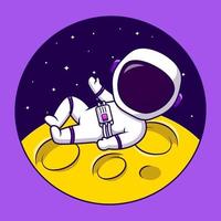 lindo astronauta acostado en la ilustración de iconos de vector de dibujos animados de luna. concepto de caricatura plana. adecuado para cualquier proyecto creativo.