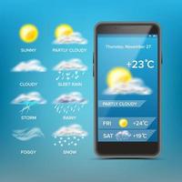 Weather Forecast App Vector. Good For Use In Mobile Phone App. Predict The State Of The Atmosphere For A Given Location. Illustration vector