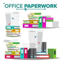 Stack Of Papers, File Folders Vector. Cluttered Documentation. Accounting Bureaucracy. Isolated Flat Illustration vector