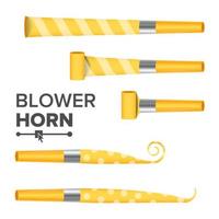 Blower Horn Vector. Yellow Party Blower Sign. Isolated Illustration vector