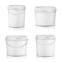 3D Bucket Set Vector. Realistic. Mock Up Plastic Container. Illustration vector