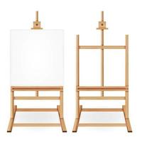 Paint Desk Vector. Wooden Easel With Empty White Paper. Isolated On White Background. Realistic Painter Desk Set. Drawing Whiteboard vector