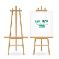 Paint Desk Vector. Artist Easel Set With White Paper. Isolated On White Background. Realistic Painter Desk Blank Canvas On painting Easel. vector