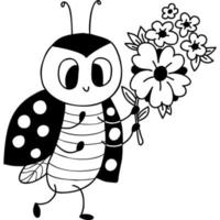 Funny  ladybird  with bouquet vector