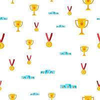 Award Seamless Pattern Vector. Gold Cup Prize. Victory Symbol. Challenge. Cute Graphic Texture. Textile Backdrop. Cartoon Colorful Background Illustration vector