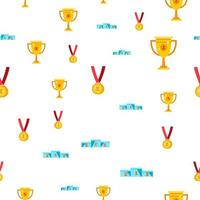 Award Seamless Pattern Vector. Gold Cup Prize. Victory Symbol. Challenge. Cute Graphic Texture. Textile Backdrop. Cartoon Colorful Background Illustration vector