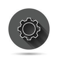 Gear vector icon in flat style. Cog wheel illustration on black round background with long shadow effect. Gearwheel cogwheel circle button business concept.