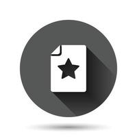 Document with star icon in flat style. Wish list vector illustration on black round background with long shadow effect. Favorite purchase circle button business concept.