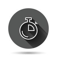 icono de reloj en estilo plano. ver ilustración vectorial sobre fondo redondo negro con efecto de sombra larga. concepto de negocio de botón de círculo de temporizador. vector