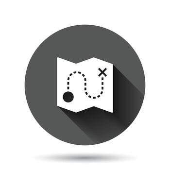 Map pin icon in flat style. gps navigation vector illustration on black round background with long shadow effect. Locate position circle button business concept.