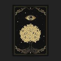 Sacred tree with golden color and all seeing eye above vector