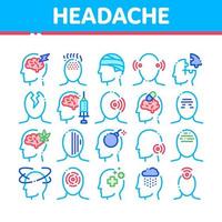 conjunto de iconos de vector de elementos de colección de dolor de cabeza