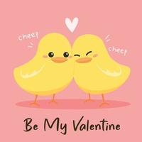 Cute yellow chicks valentine card vector image
