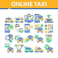 conjunto de iconos de elementos de colección de taxi en línea vector