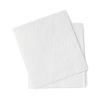 Two folded pieces of white tissue paper or napkin in stack tidily prepared for use in toilet or restroom isolated on white background with clipping path and shadow in png file format