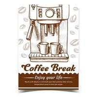 máquina de café espresso con dos tazas vector cartel dibujado