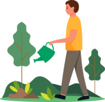 man holding watering can to water plant png