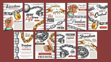 Freedom Control Advertising Posters Set Vector