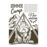 vector de banner de publicidad de aventura de campamento de verano