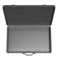 maletín negro vacío 3d aislado. vista superior, concepto de inversión o financiación empresarial, ilustración 3d png