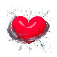 rood hart met verfrissend water plons geïsoleerd. Gezondheid liefde of wereld hart dag of Valentijnsdag dag concept, 3d illustratie of 3d geven png